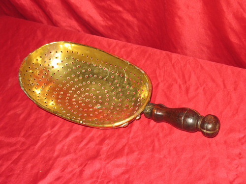 18th century brass curd strainer