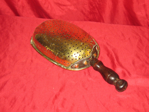 18th century brass curd strainer