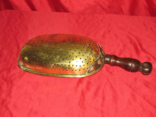 18th century brass curd strainer