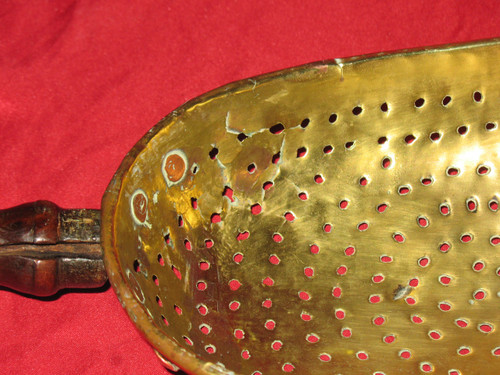 18th century brass curd strainer