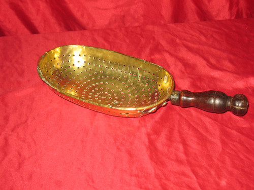 18th century brass curd strainer