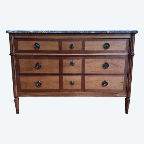 Louis XVI period chest of drawers in walnut and cherry wood Restored