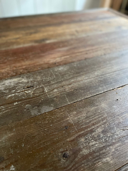 Coffee table with old castle floor on metal frame