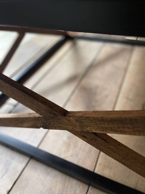 Coffee table with old castle floor on metal frame