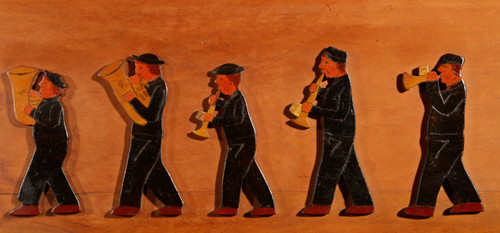 Amusing Dutch Brassband/Fanfare Type Of Jigsaw Woodwork Relief Painting.