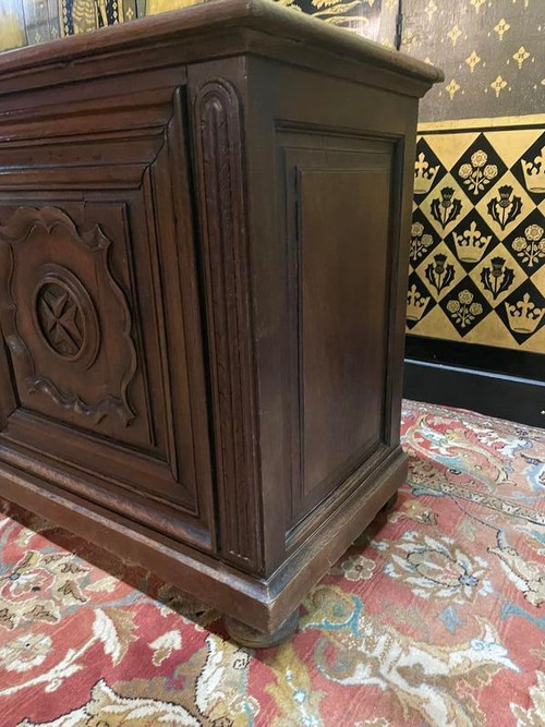 Louis XIII carved oak Maltese cross chest