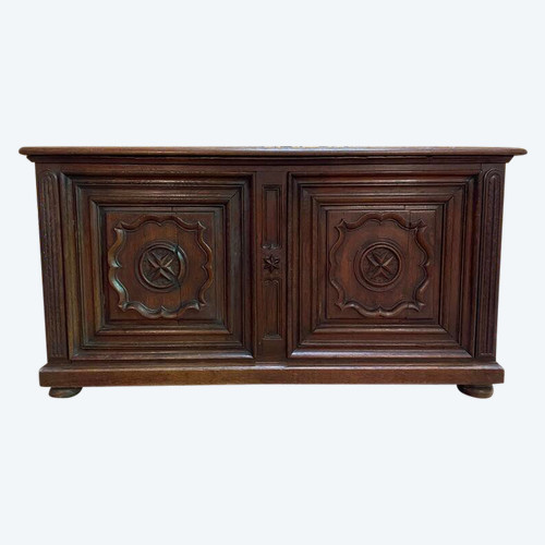 Louis XIII carved oak Maltese cross chest