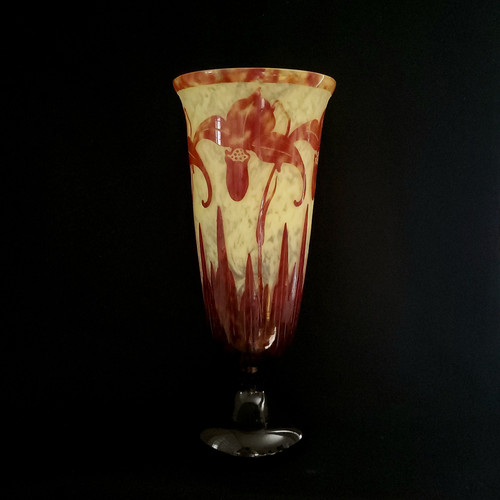 C.SCHNEIDER  vase art déco "orchidées" Signé Le Verre Français 1924-1927