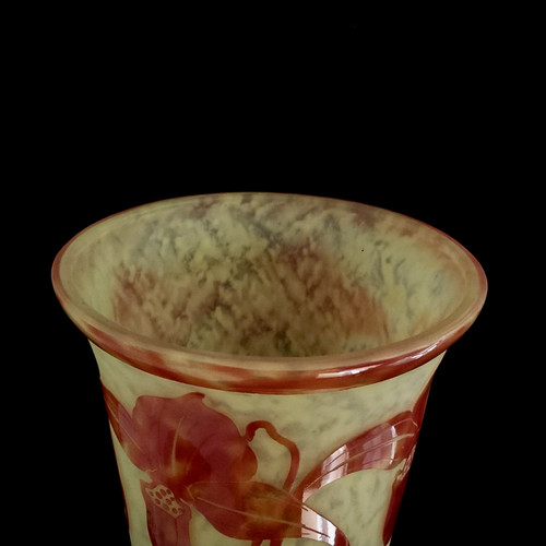 C.SCHNEIDER  vase art déco "orchidées" Signé Le Verre Français 1924-1927