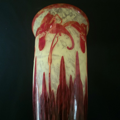 C.SCHNEIDER  vase art déco "orchidées" Signé Le Verre Français 1924-1927