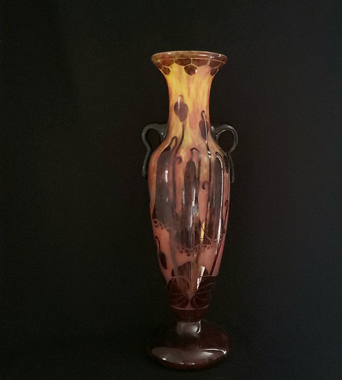 SCHNEIDER vase Orchidées signed Le Verre Français 1924-1927