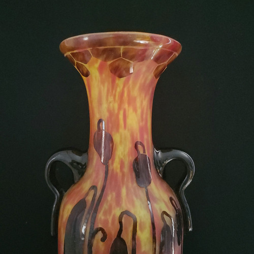 SCHNEIDER vase Orchidées signed Le Verre Français 1924-1927