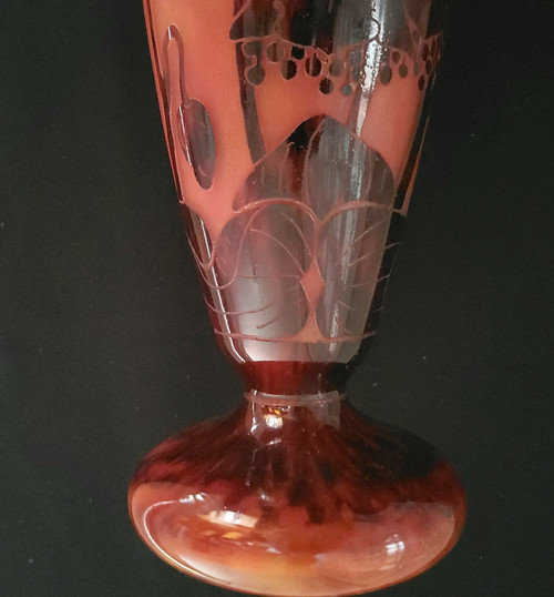 SCHNEIDER vase Orchidées signed Le Verre Français 1924-1927