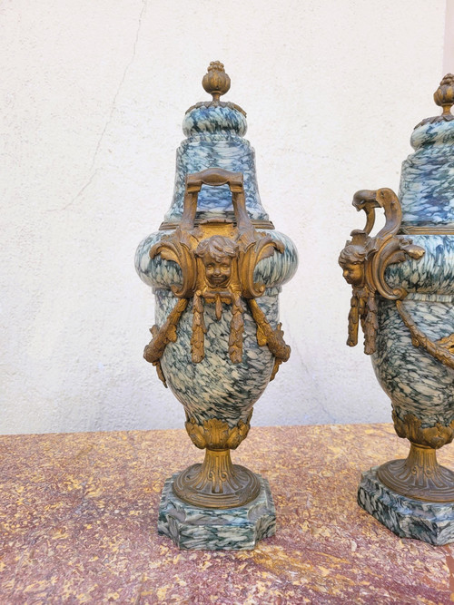 Pair Of Marble And Bronze Cassolettes, 19th Century