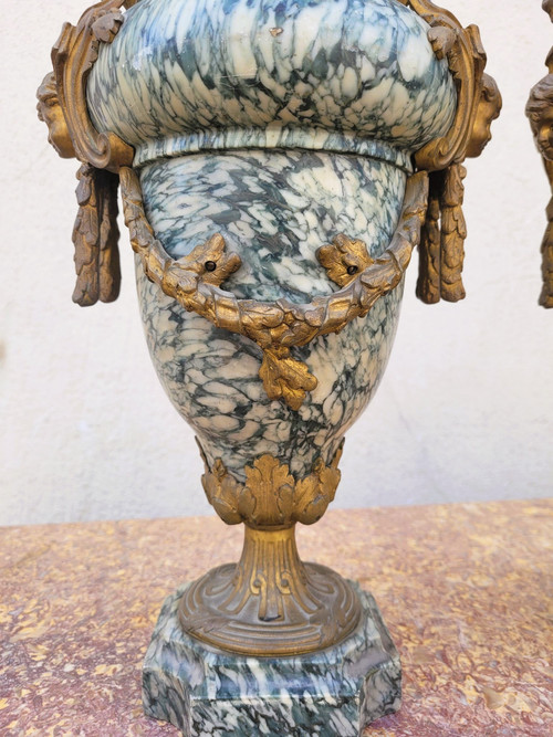 Pair Of Marble And Bronze Cassolettes, 19th Century