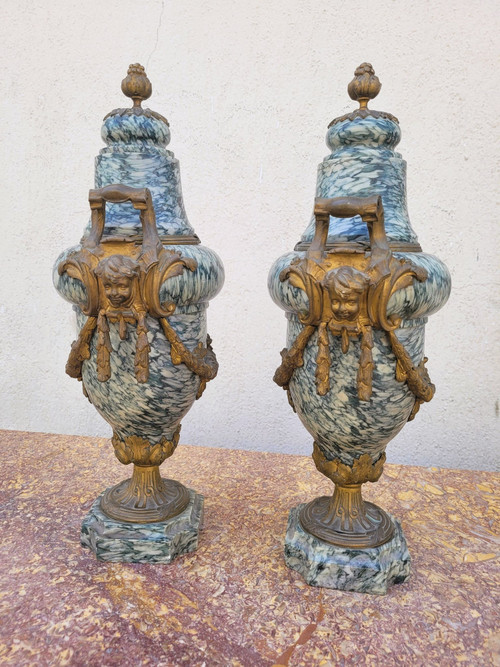 Pair Of Marble And Bronze Cassolettes, 19th Century