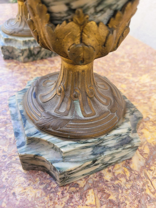 Pair Of Marble And Bronze Cassolettes, 19th Century