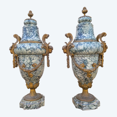 Pair Of Marble And Bronze Cassolettes, 19th Century