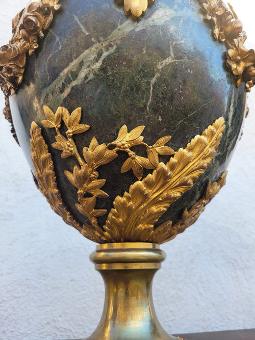 Pair Of Large Bronze And Marble Cassolettes, Napoleon III, 19th Century