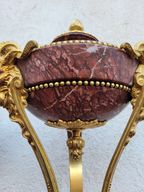 Pair Of Red Marble And Bronze Cassolettes, 19th Century