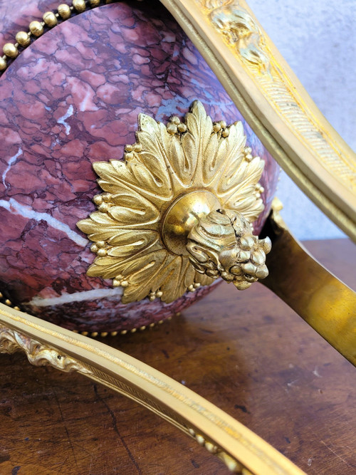 Pair Of Red Marble And Bronze Cassolettes, 19th Century