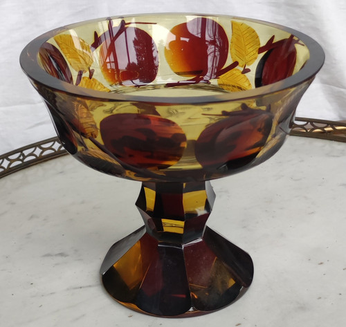 Antique Art Deco Bohemian Crystal Fruit Bowl.