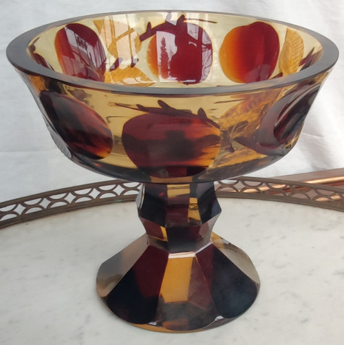 Antique Art Deco Bohemian Crystal Fruit Bowl.