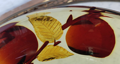 Antique Art Deco Bohemian Crystal Fruit Bowl.