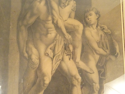 Mythological drawing after Raphael Aeneas Anchises and Ascanius Signed 1820 19th century