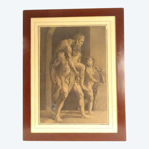 Mythological drawing after Raphael Aeneas Anchises and Ascanius Signed 1820 19th century