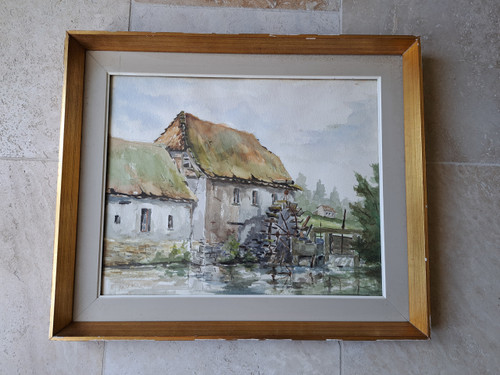 Bruskin Jules , Moulin De Sluse , Aquarelle , XX°.