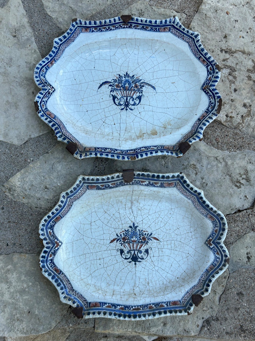 Pair Of 18th Century Rouen Polychrome Earthenware Plates