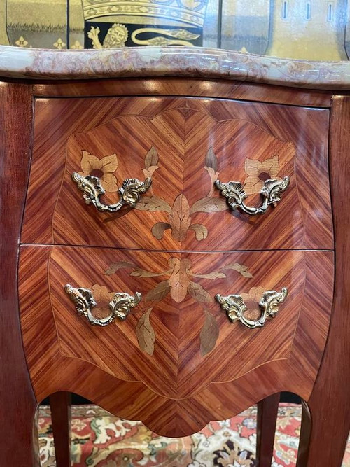 Pair of Louis XV/Transition style bedside tables in marquetry