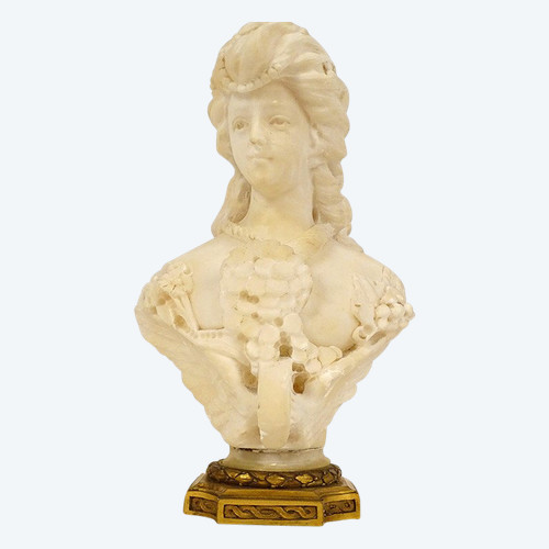 Sculpture Bust Alabaster Cipriani Young Elegant Woman Art Nouveau 19th century