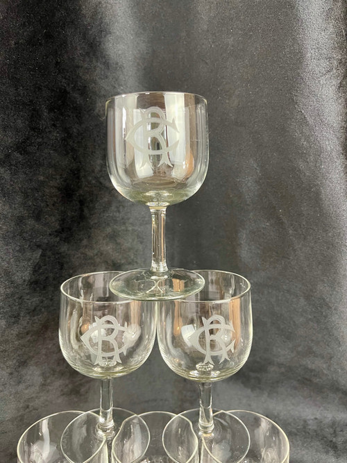 Lot de 6 Verres à Vin Blanc en Cristal Monogrammé "CR" – 19ème Siècle