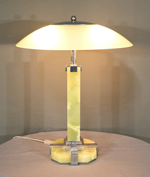 Lampe aus Onyx und Chrom, Art Deco - 1930