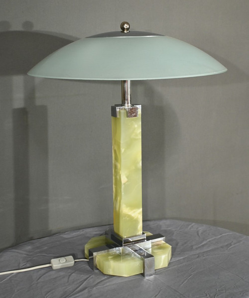 Lampe aus Onyx und Chrom, Art Deco - 1930