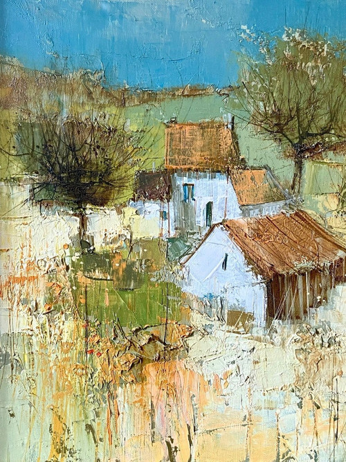 Michel Sementzeff (1933-2019), Tableau Paysage De Campagne "refuge Champêtre.