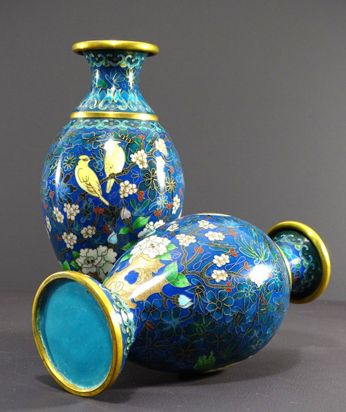 China, 1950s/1960s, Pair Of Cloisonné Enamel Baluster Form Vases with Floral Design.