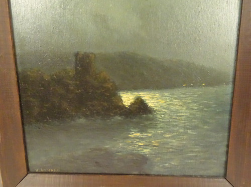 HSP Clair-obscur Vincent Ambrosini Paysage Nocturne Bord Mer Corse 20th century