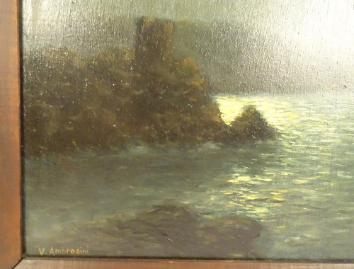 HSP Clair-obscur Vincent Ambrosini Paysage Nocturne Bord Mer Corse 20th century