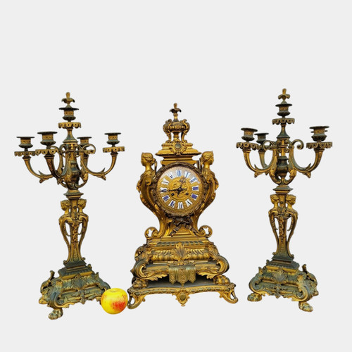 Garniture En Bronze doré 3 Pièces, Napoléon III, XIXème Siècle