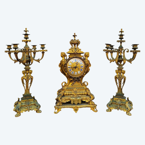 Garniture En Bronze doré 3 Pièces, Napoléon III, XIXème Siècle