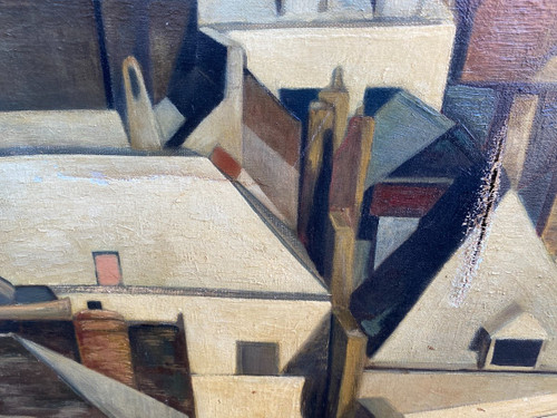 Grande Vue D Amiens Vers 1950, Huile Sur Toile, Somme, Cathédrale,Toitures