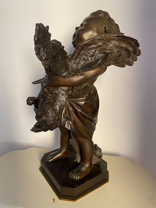 Large 19th-century Bronze Sculpture, "L'enfant au coq" signed Adriano CECIONI (1838-1886)