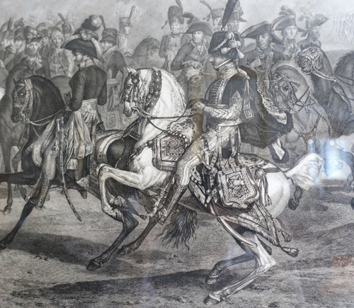 Grande gravure napoléonienne : revue du Général Bonaparte 1er Consul aux Tuileries, Vernet Isabey