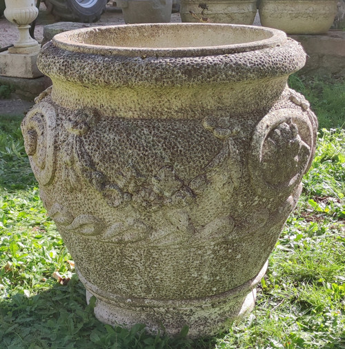 Pair of huge antique Medici cache pots in reconstituted stone