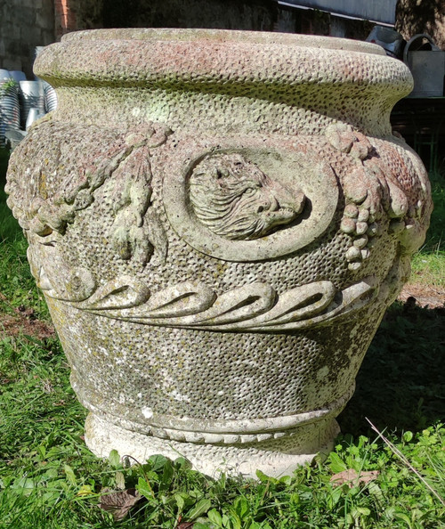 Pair of huge antique Medici cache pots in reconstituted stone