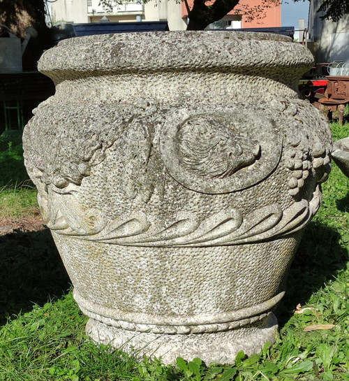 Pair of huge antique Medici cache pots in reconstituted stone