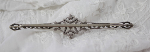 Silver pearl and white stone barrette brooch from the late 19th and early 20th century